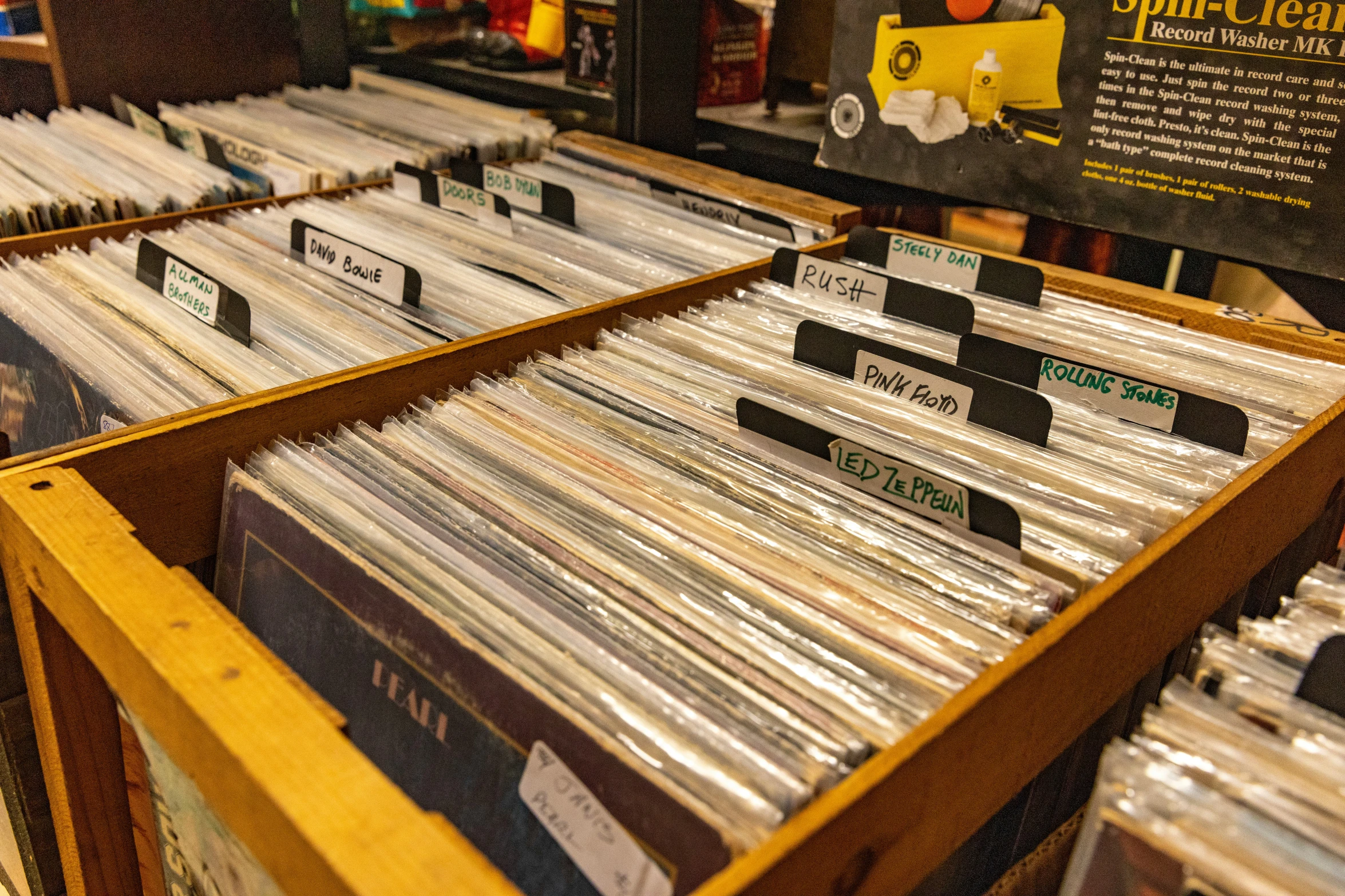 stacks of record records on sale in a store