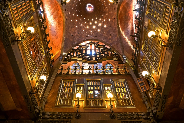 this is an atrium with lights hanging down