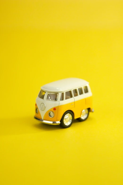 a miniature bus is sitting on the table