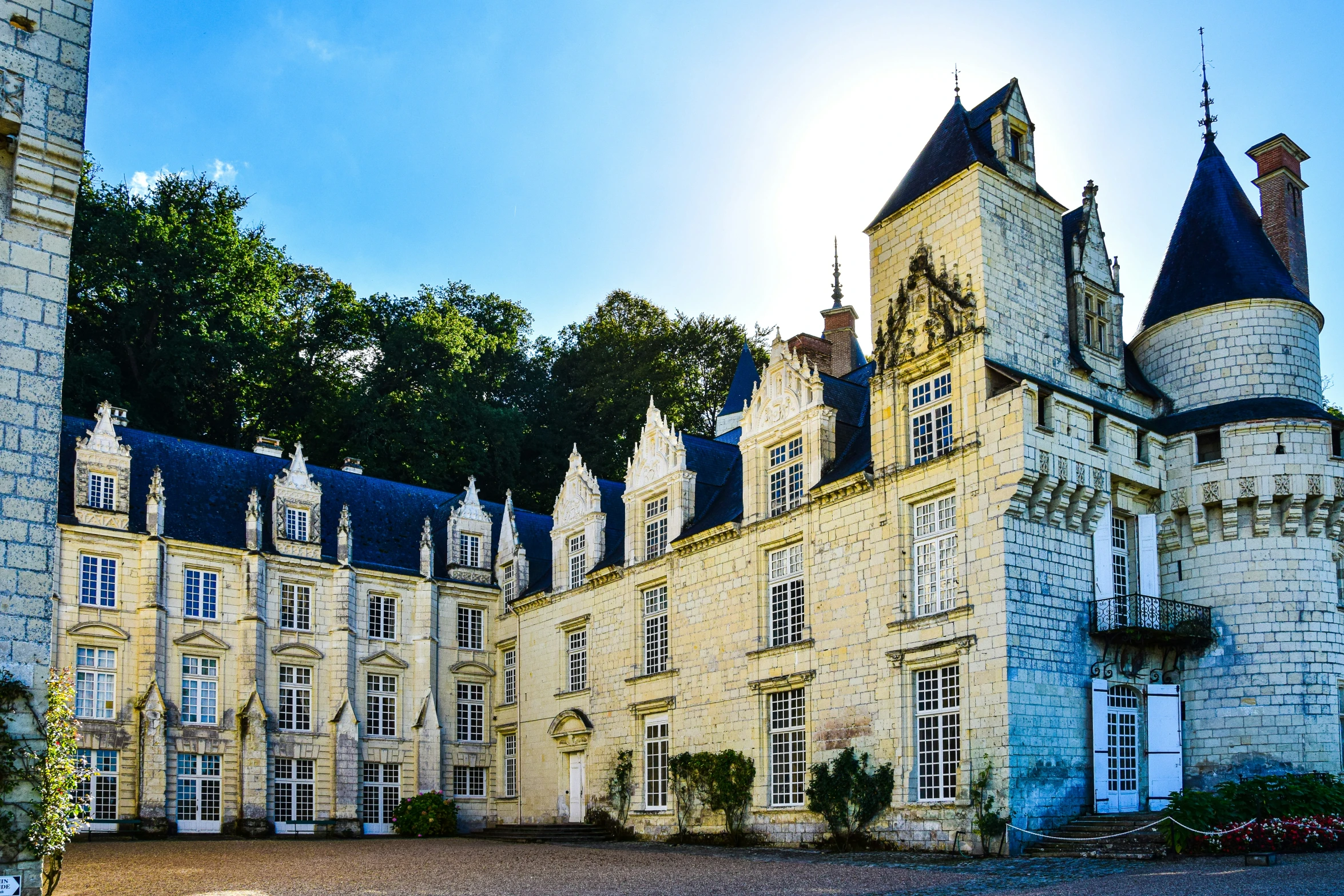 the old castle has many windows and turrets