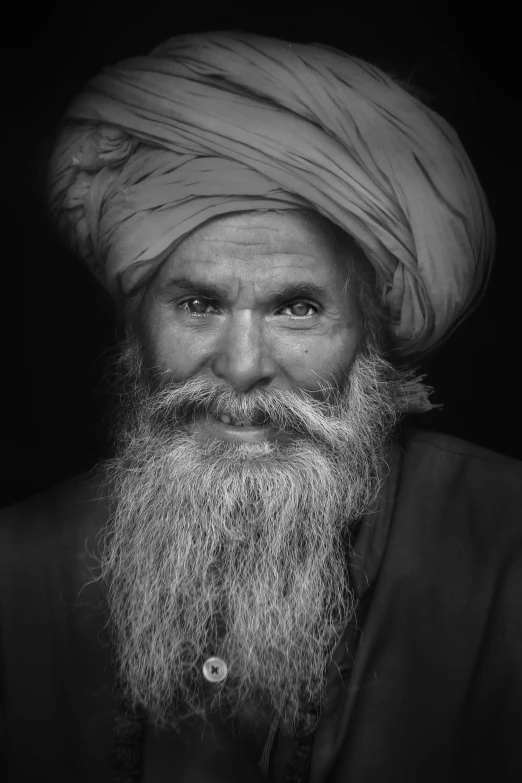 a black and white po of an old man with a beard