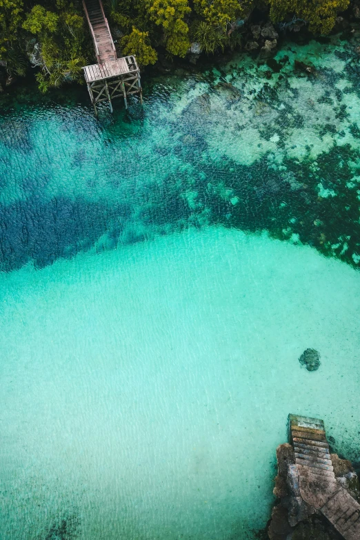 the water in the lake is clear blue