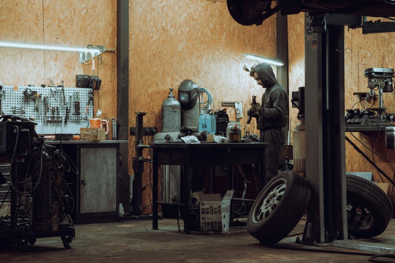 a man is working in an assembly building