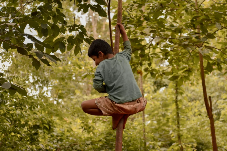  in a park hanging from a rope