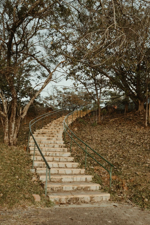 a metal railing that runs down the side of a set of stairs