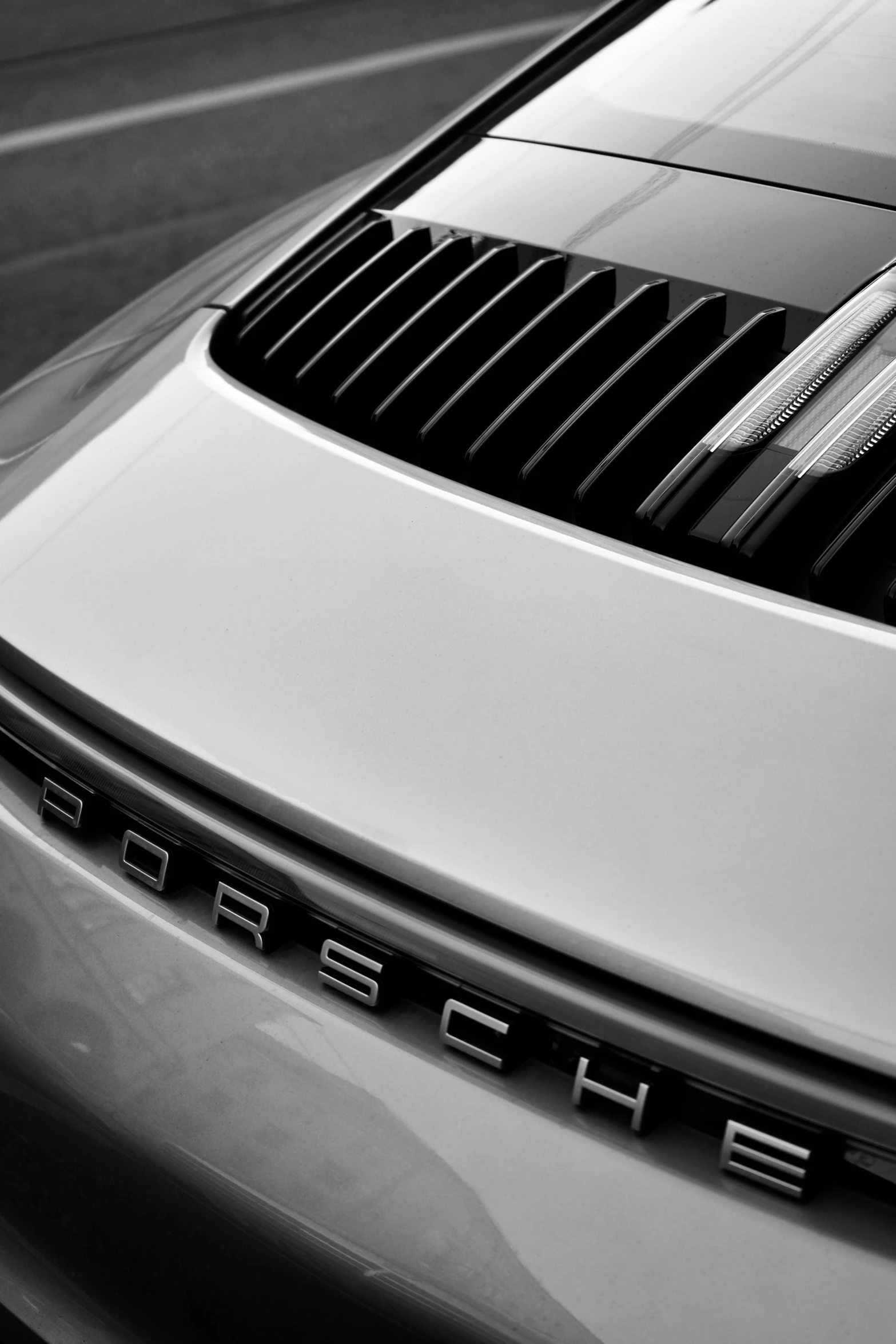 a close up of the grilles and hood on a porsche