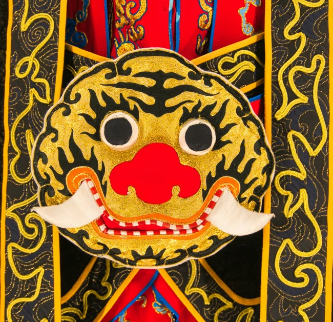 a close up of a mask on display at a show