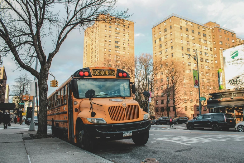 a bus that is parked on the side of the road