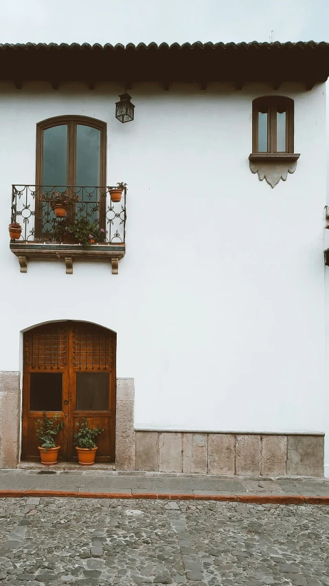 an old building has plants growing out the windows