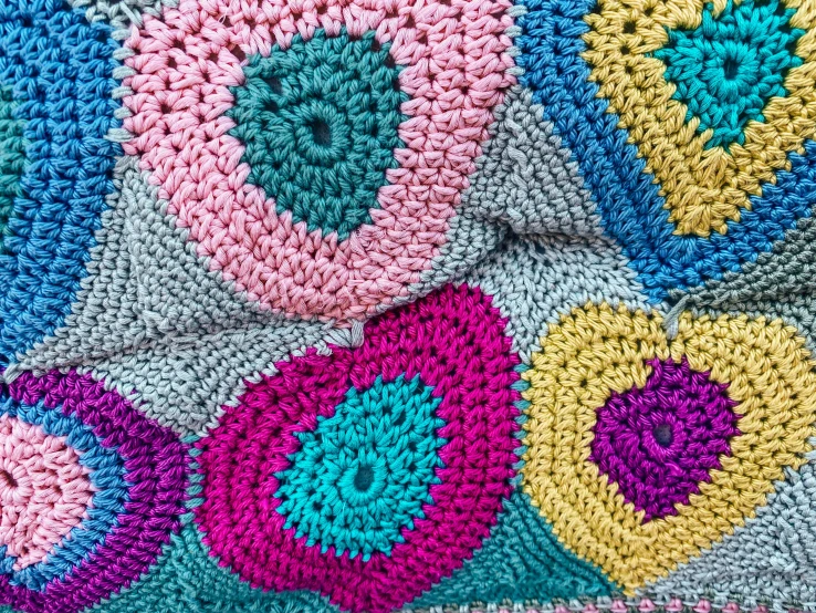 an up close view of the pattern made of granny granny's yarn