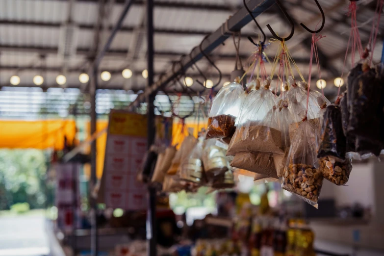 the hanging food is ready for sale at the market