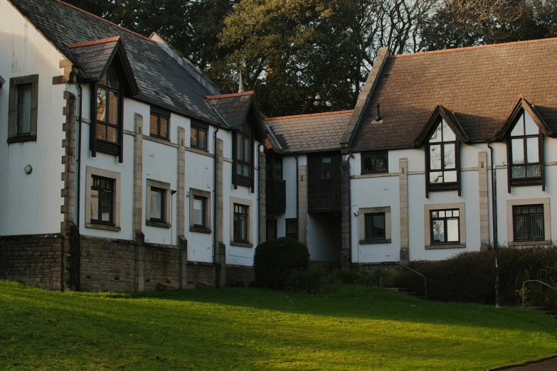 a row of house on the side of a field