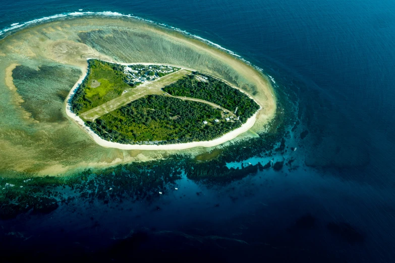 an island with a runway on the middle of it