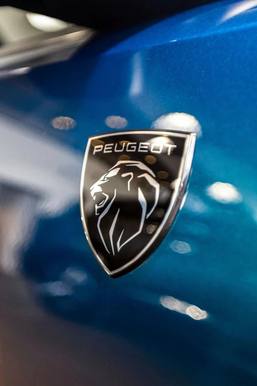the badge on a blue and black sports car