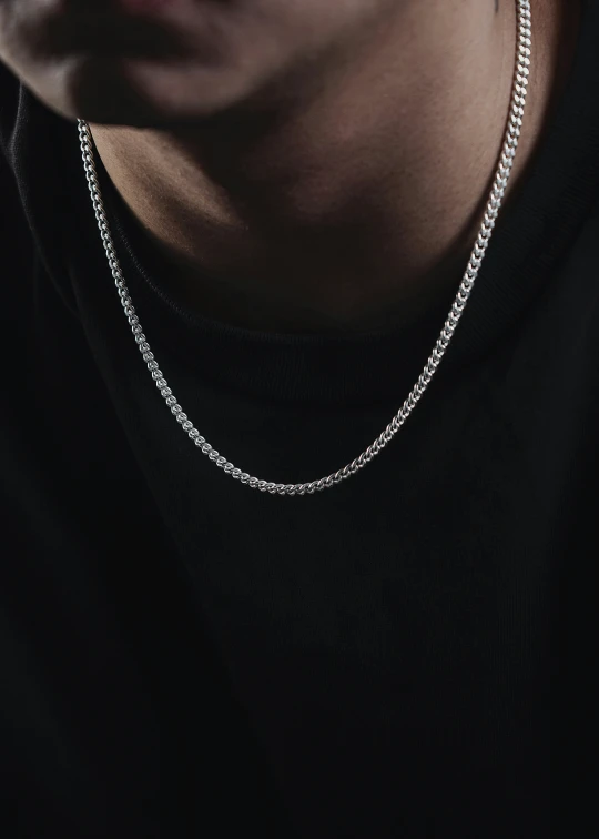 a person wearing a necklace on his neck