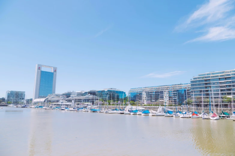 the harbor in the city with boats docked