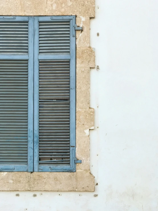 a cat sitting in a window frame on the side of a building