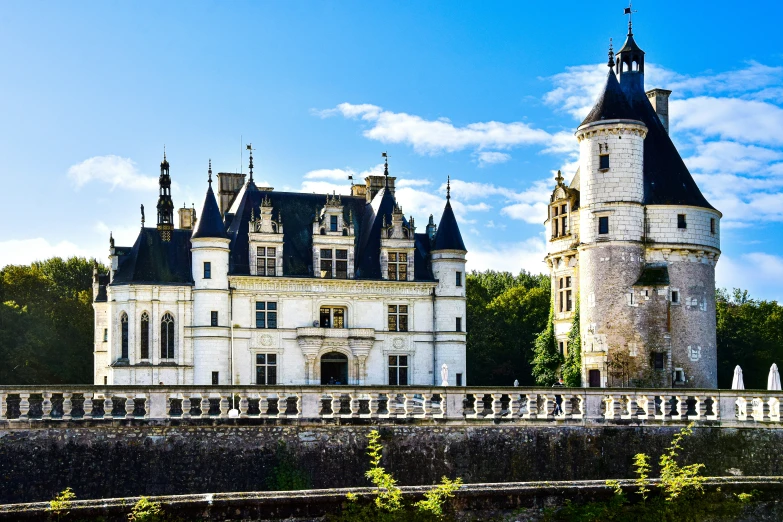 the castle on a sunny day has towers