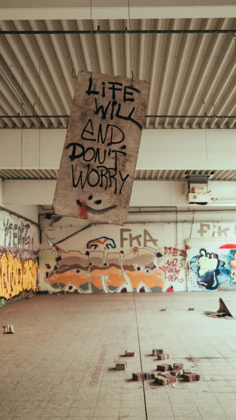 the ceiling of a room filled with graffiti