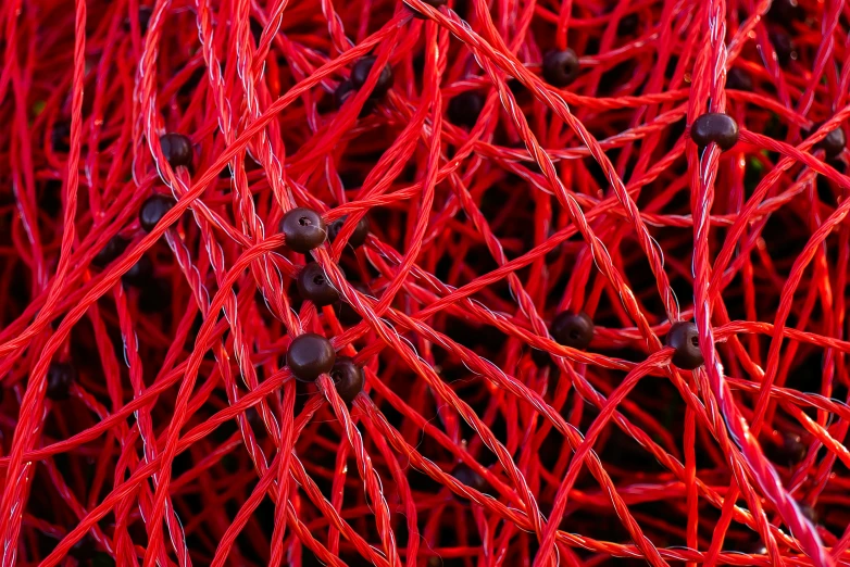 this is a closeup of red tangled string