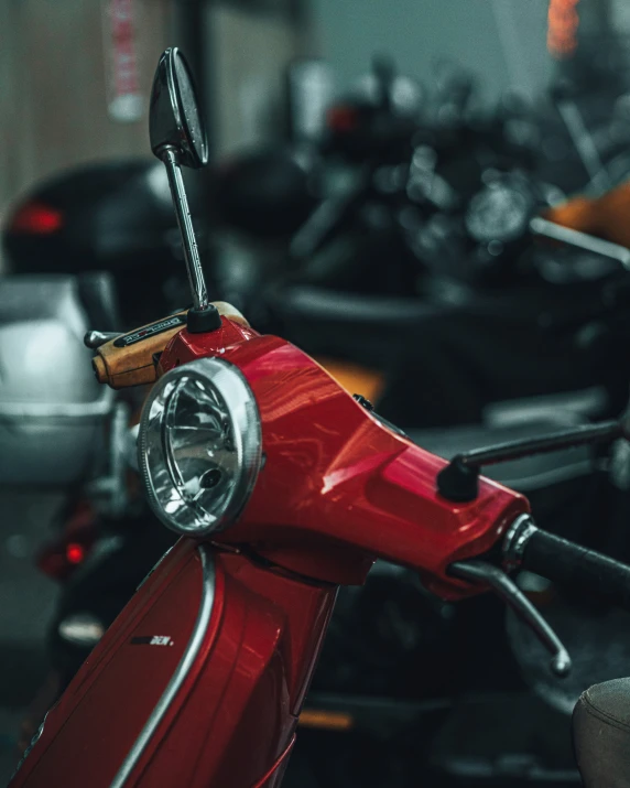 the front end of a moped on display