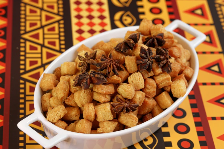 this is a bowl of food on a table