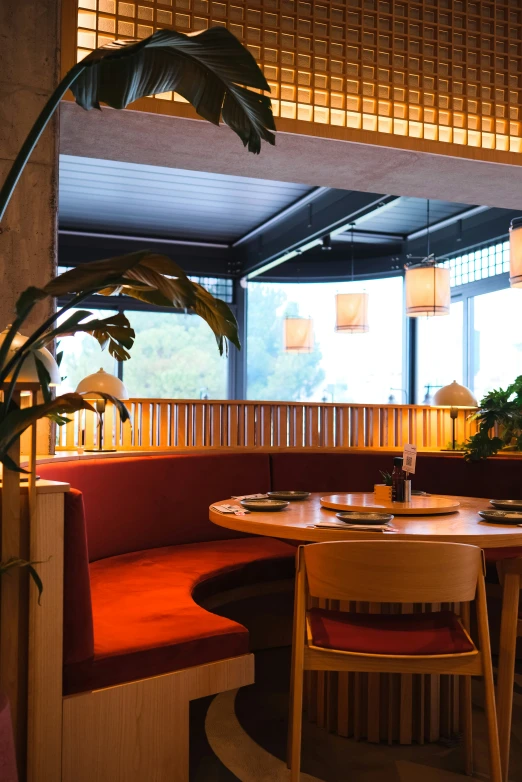 a restaurant with tables set up to eat