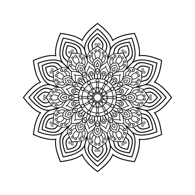 a circular design in black and white with a large flower in the center
