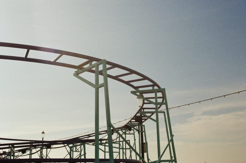 a roller coaster is sitting in the middle of a blue sky