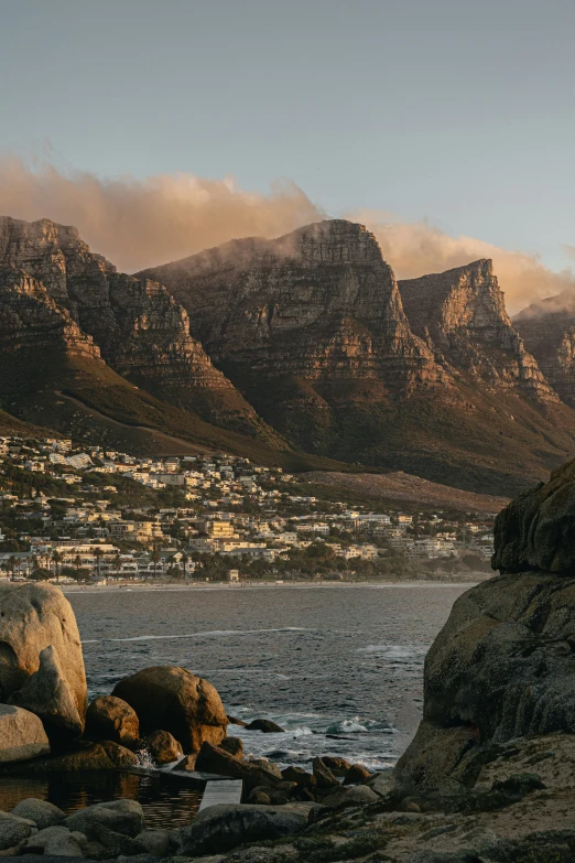 the view of cape town and table mountain from the beach