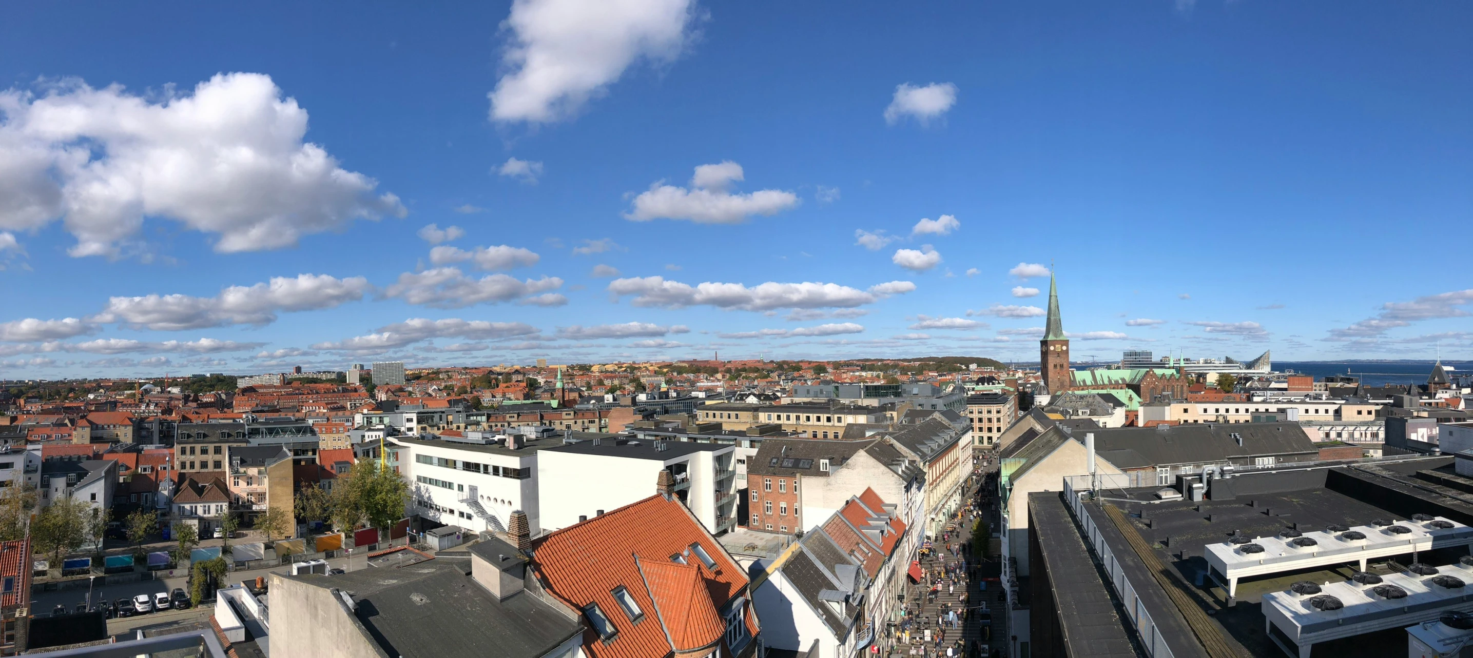 a panoramic view of an urban area with a blue sky and clouds