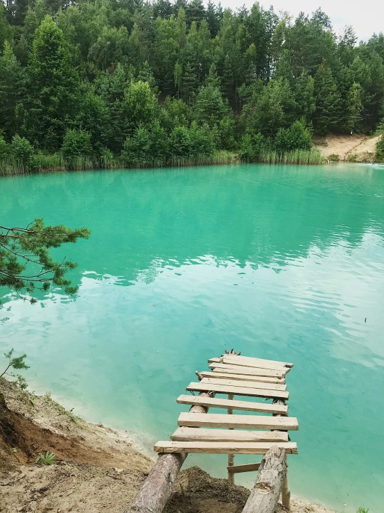 wooden dock on shore beside water surrounded by woods