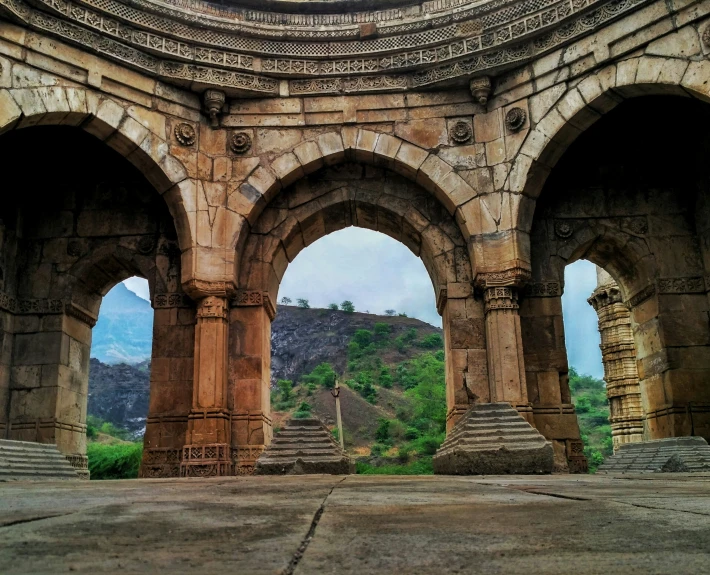 an arch between two buildings is a mountain