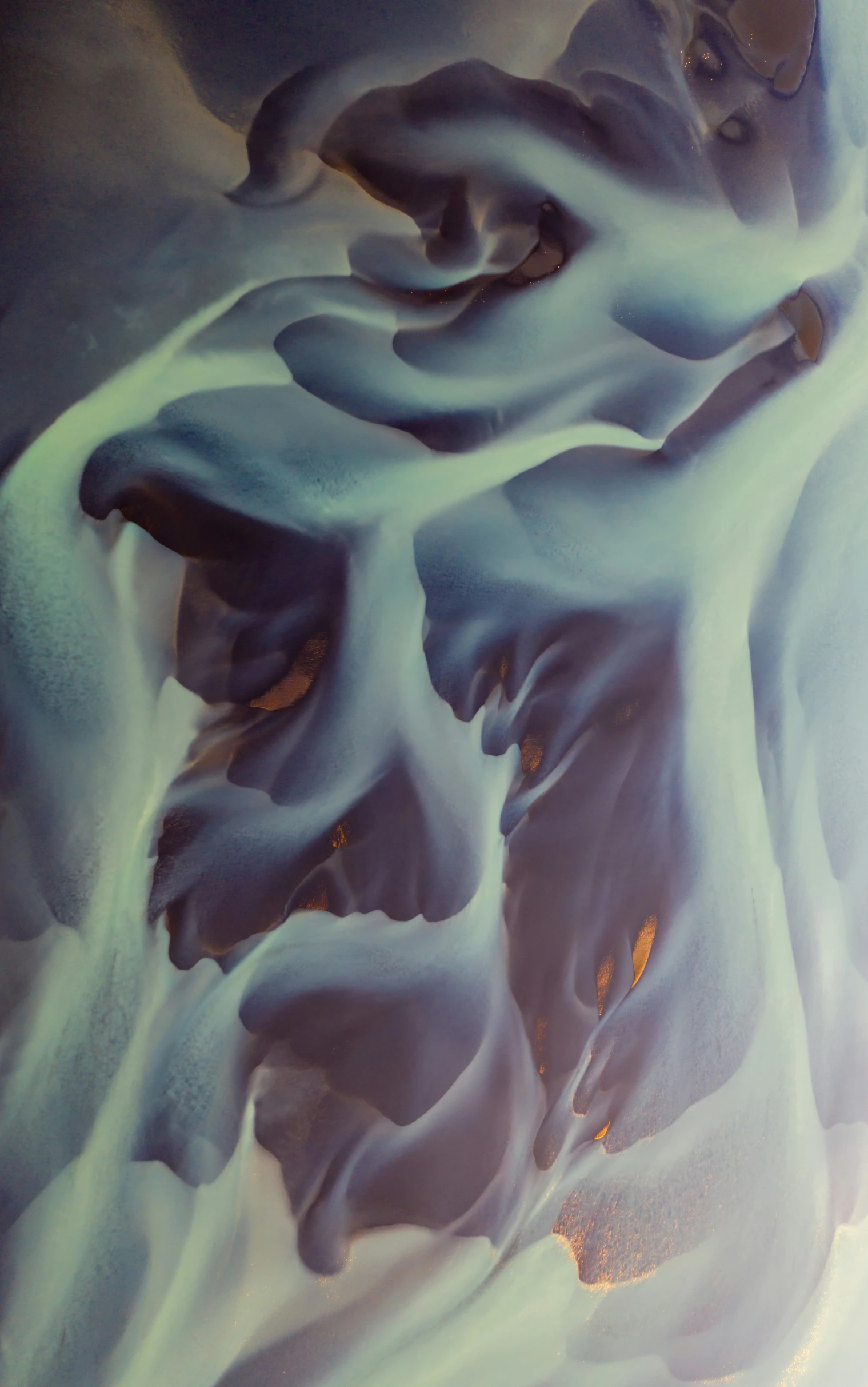 an abstract painting of blue liquid swirling around