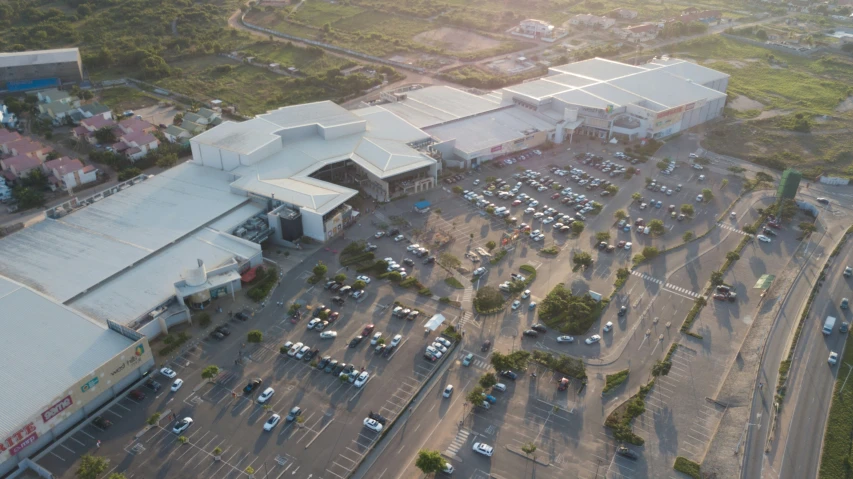 an aerial view shows the city center of a major airport