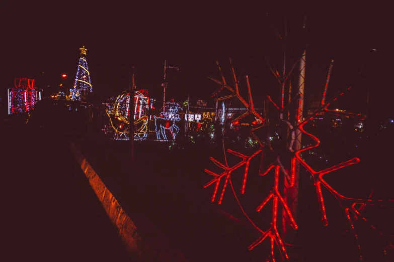 lights on display in a night city area