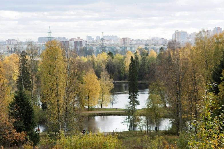 trees and plants are in the foreground in the background, and a body of water is seen on the other side of the large body