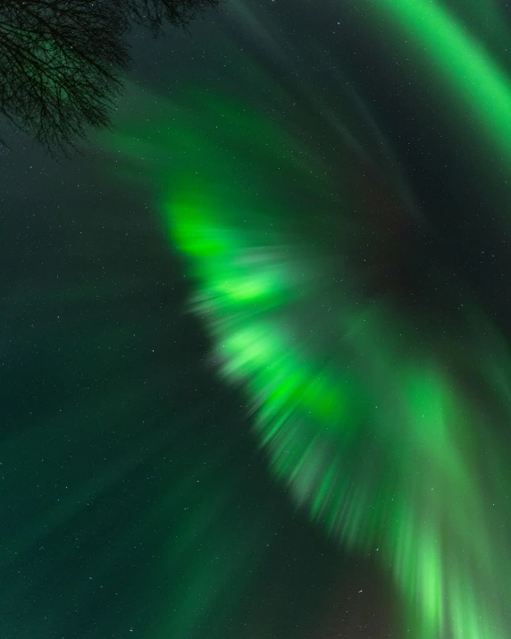 a green streak of aurora lights in the sky