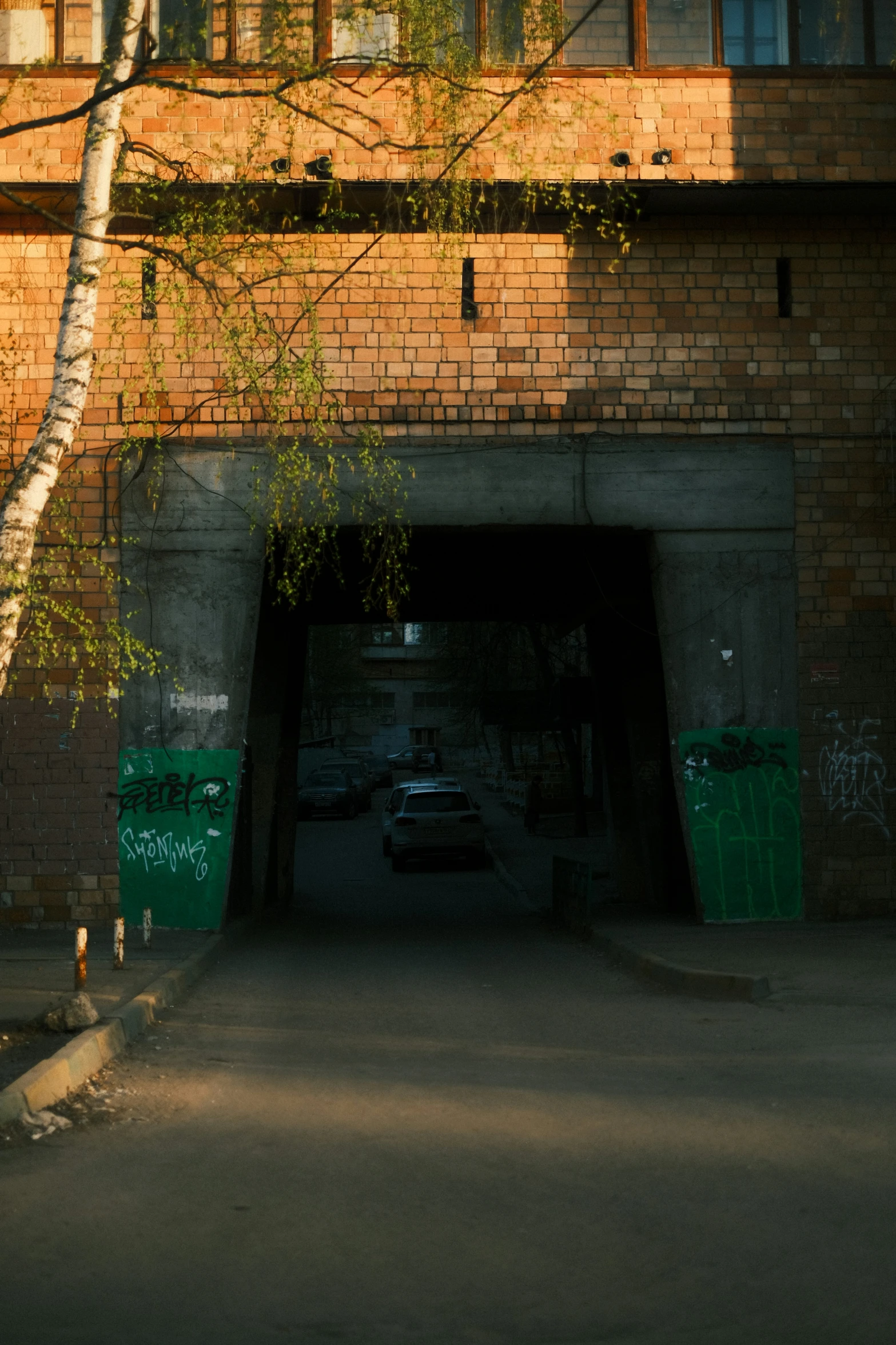 the car has pulled into the tunnel from the side