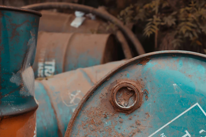 rusty blue old fire hydrant with rusty rust