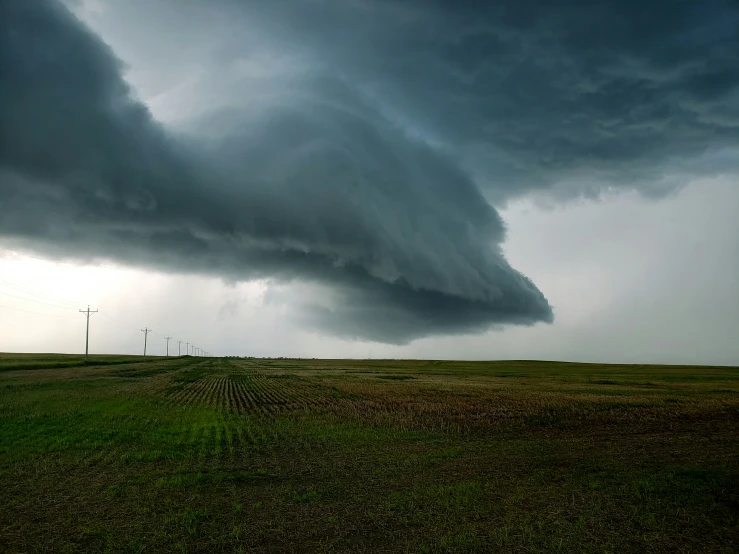 the large storm clouds are near the green grass