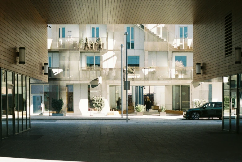 view of building through two large glass windows