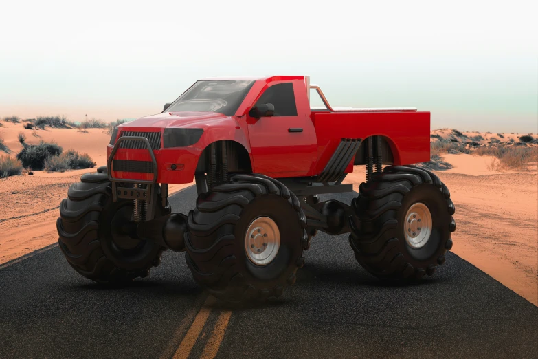 the monster truck is parked on a street