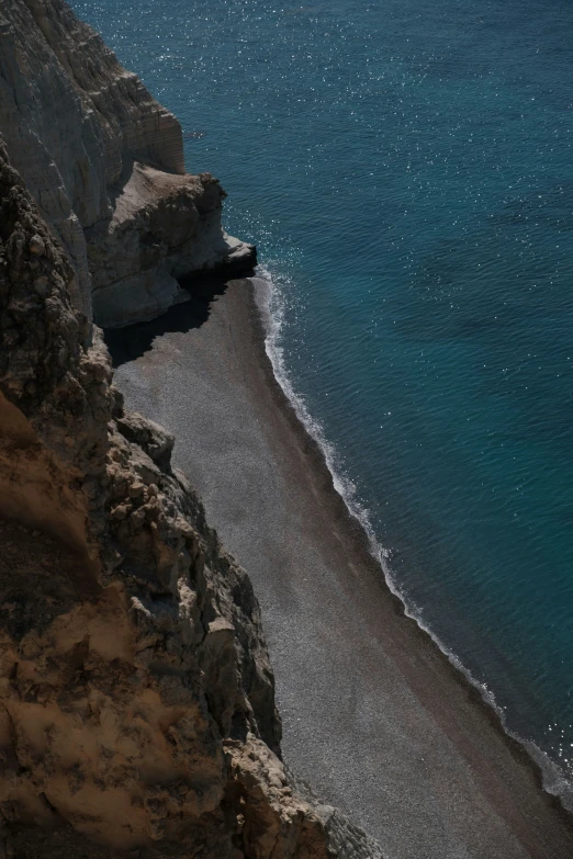 an empty beach next to a cliff and ocean
