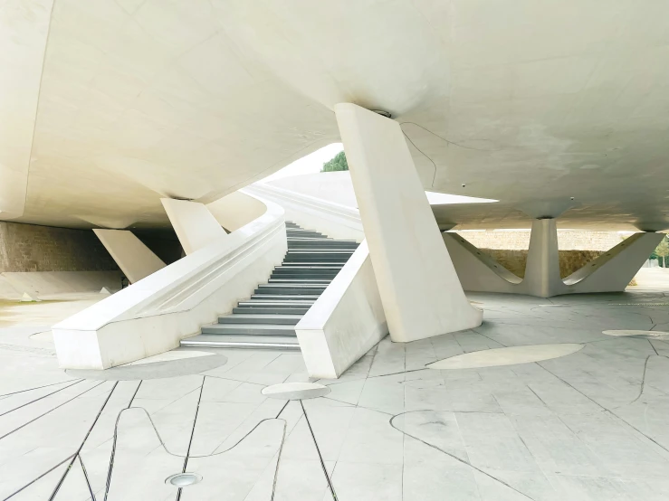 the interior of a building with some stairs