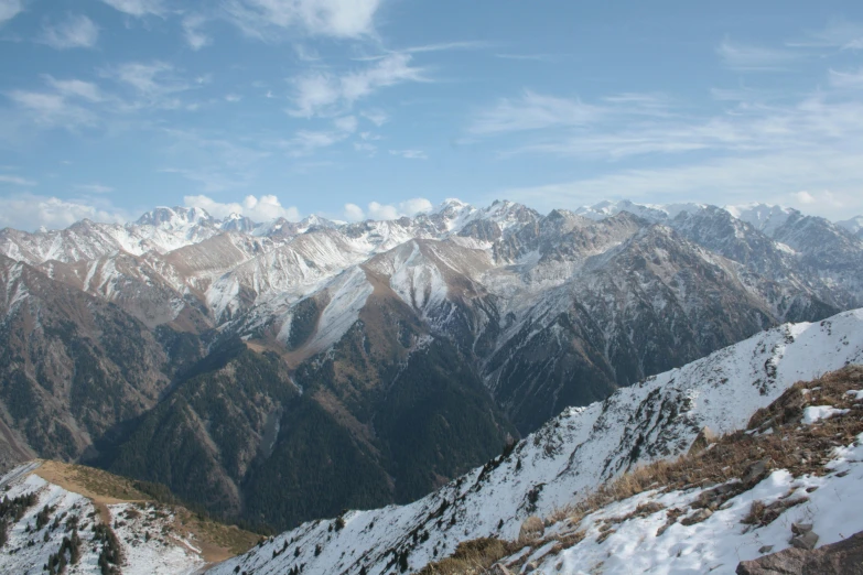 a mountain range in the middle of a snow covered mountain