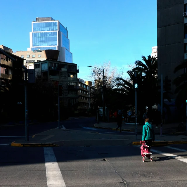 a person walking down a street holding on to a skateboard