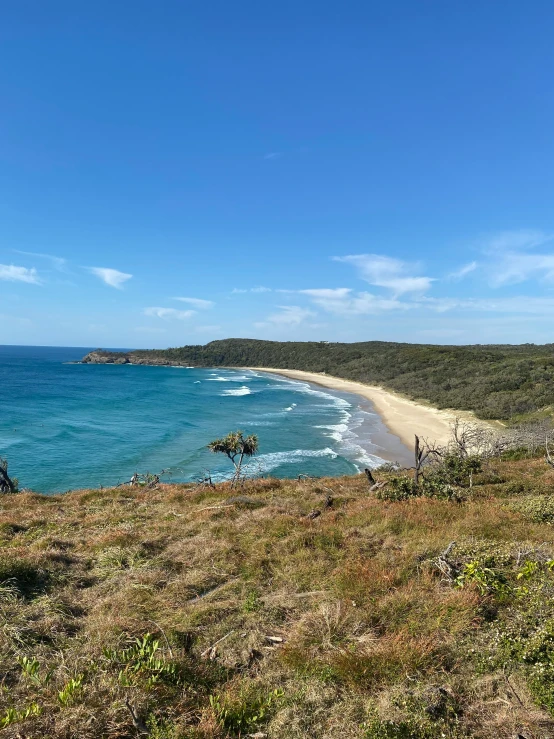 blue ocean with lots of water, land and a sandy beach