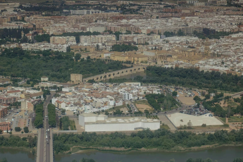 a aerial view of the city from a plane