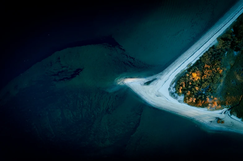 an aerial po of an area at night